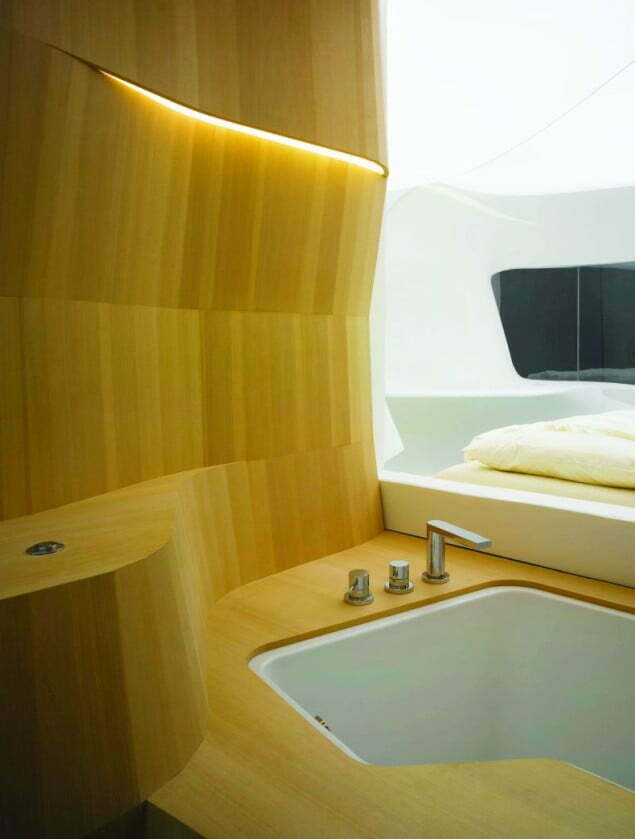 Projekt futurystycznej łazienki hotelowej.