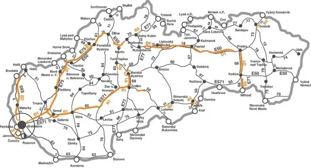 Slowacja, mapa platnych odcinkow drog do 3,5 tony_2015